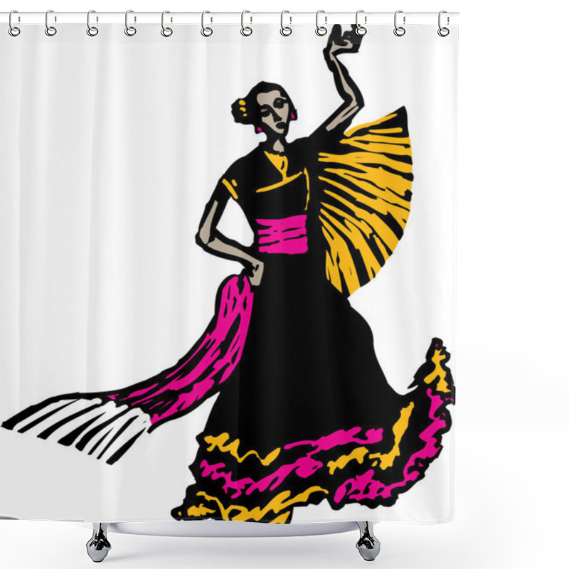 Personality  Woodcut Illustration Of Flamenco Dancer Shower Curtains