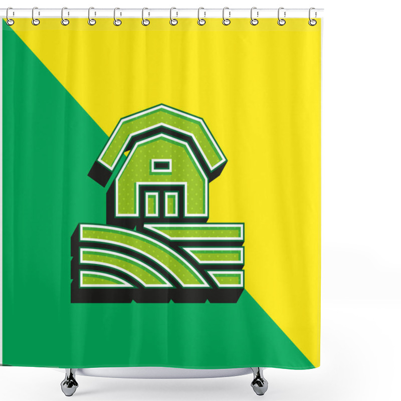 Personality  Barn Green And Yellow Modern 3d Vector Icon Logo Shower Curtains