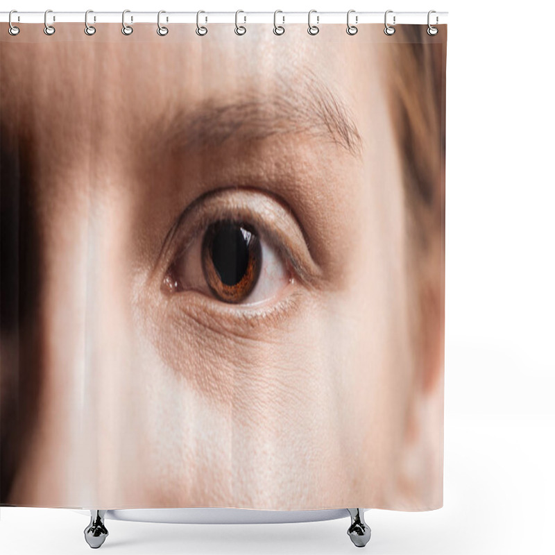 Personality  Close Up View Of Young Woman Brown Eye Looking At Camera Shower Curtains