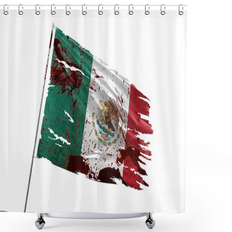 Personality  Mexico Torn Flag On Transparent Background With Blood Stains. Shower Curtains