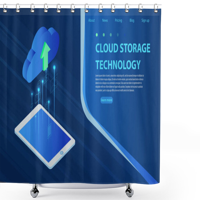 Personality  Cloud Computing Technology Users Network Configuration Isometric Advertisement Poster With Tablet. Shower Curtains