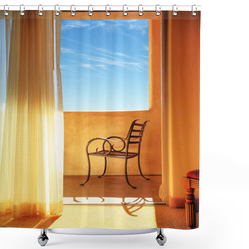 Personality  Elegant Metal Chair On Sunny Balcony Shower Curtains