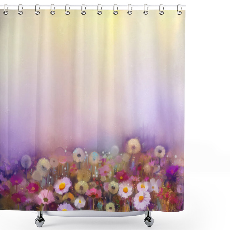 Personality  Oil Painting Flowers Dandelion, Poppy, Daisy, Cornflower In Fields. Hand Paint Wildflowers Field In Summer Meadow. Shower Curtains