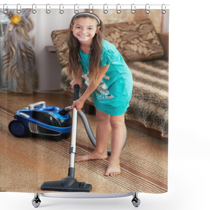 Personality  The Girl Is Vacuuming The Carpet Shower Curtains