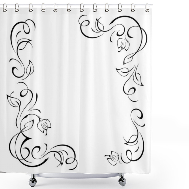 Personality  Decorative Rectangular Frame With Stylized Flower Buds, Leaves And Vignettes Shower Curtains