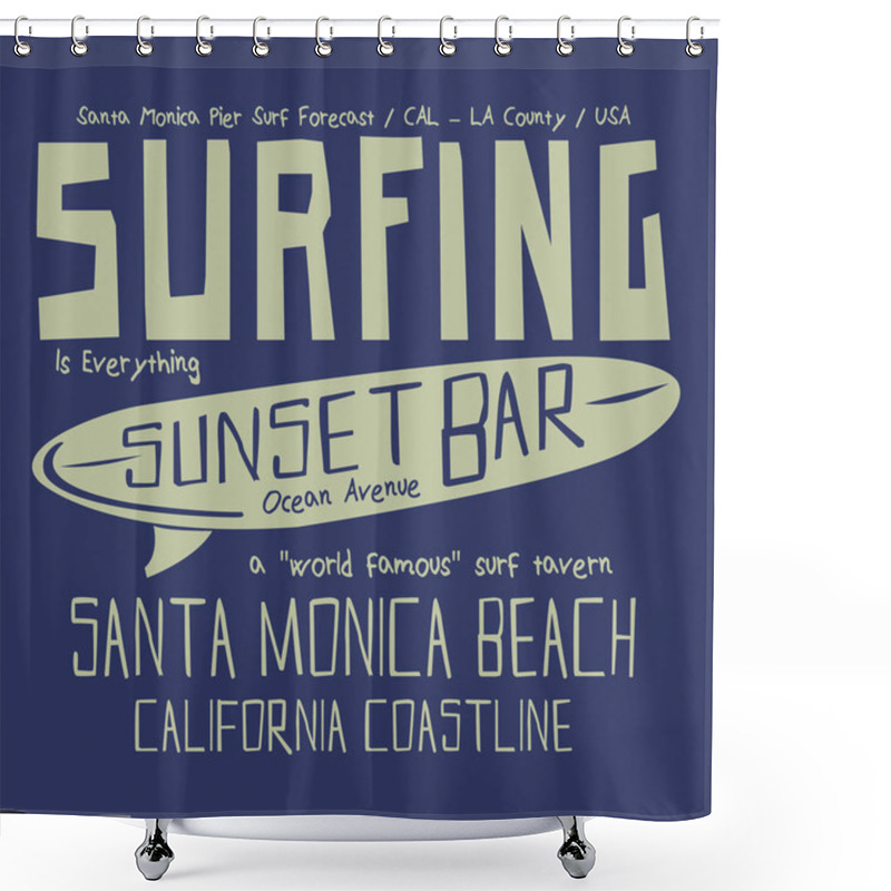 Personality  California Surf Typography, T-shirt Graphic Shower Curtains