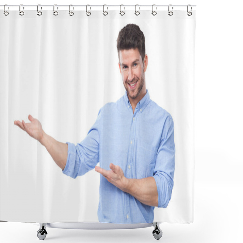 Personality  Young Man Pointing Shower Curtains