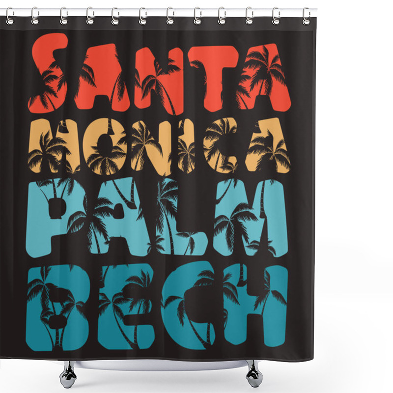 Personality  Santa Monica Typography, T-shirt Sport, Design Graphic Shower Curtains