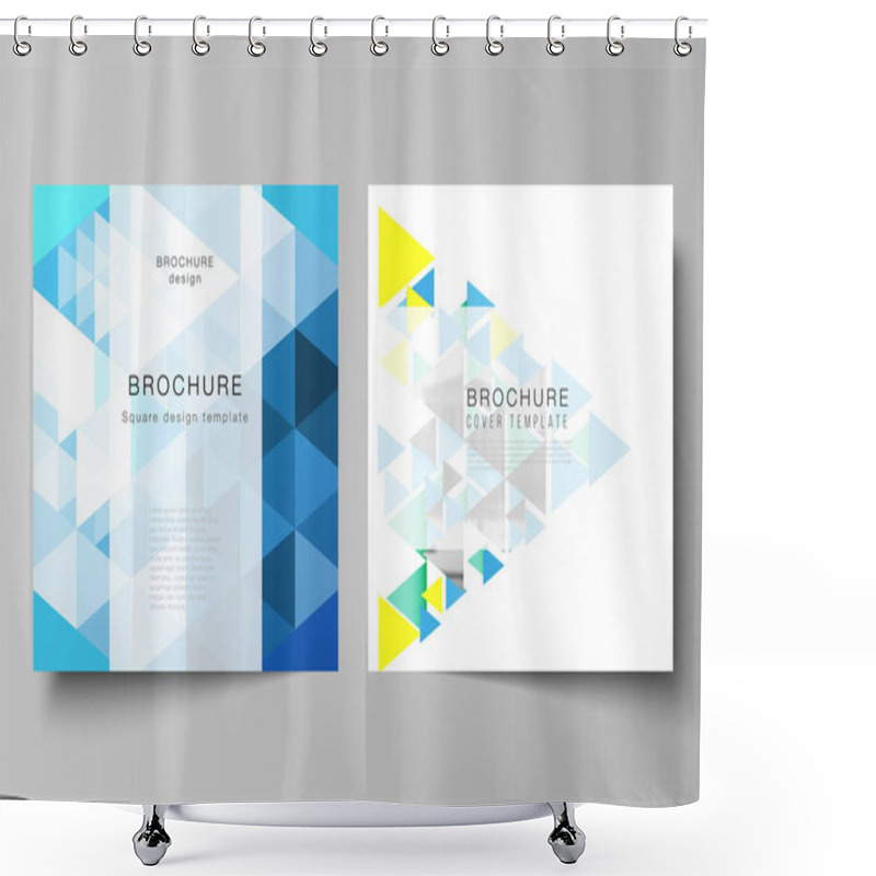 Personality  The Minimal Vector Illustration Of Editable Layout Of Two Square Format Covers Design Templates For Brochure, Flyer, Magazine. Blue Color Polygonal Background With Triangles, Colorful Mosaic Pattern. Shower Curtains