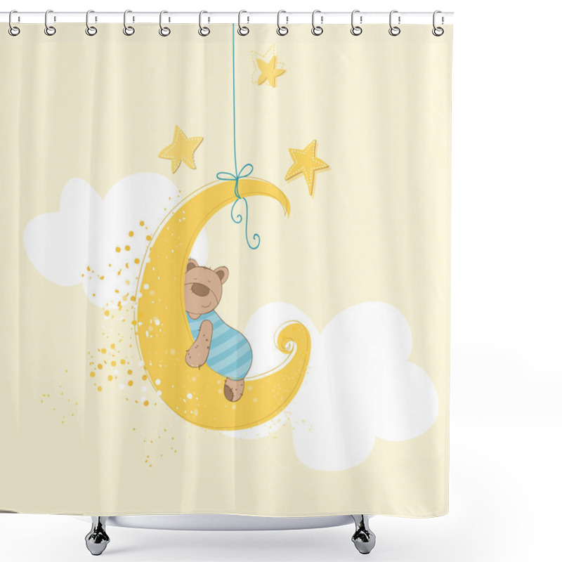 Personality  Baby Shower Or Arrival Card - Sleeping Baby Bear - In Vector Shower Curtains