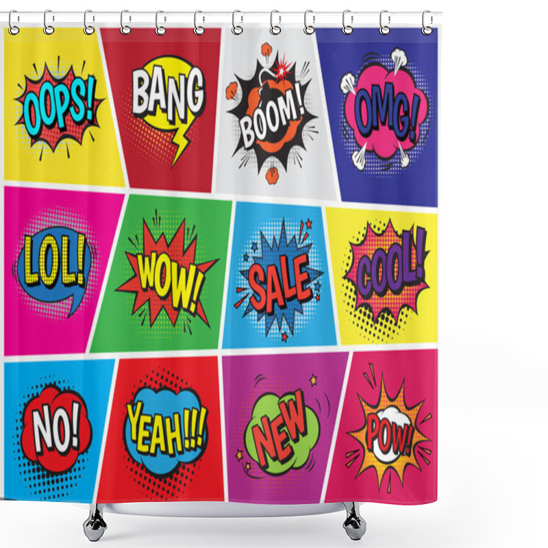 Personality  Pop Art Comic Vector Speech Cartoon Bubbles In Popart Style With Humor Text Boom Or Bang Bubbling Expression Asrtistic Comics Shapes Set Isolated On Background Illustration Shower Curtains