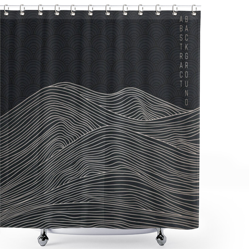 Personality   Vector Abstract Japanese Style Landscapes Lined Waves In Black And Gold Colours Shower Curtains