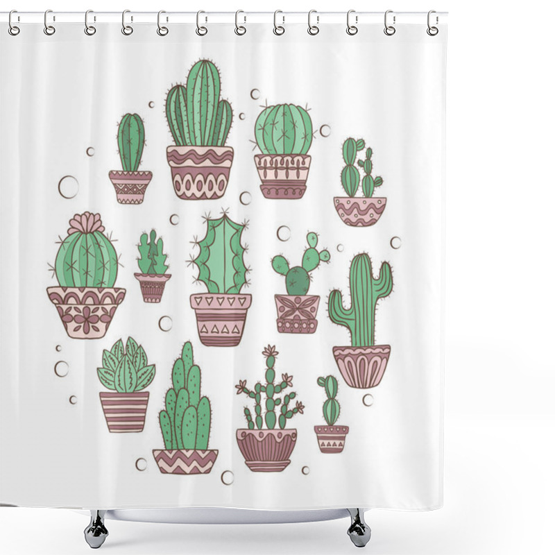 Personality  Cute Hand Drawn Vector Cactuse Set Shower Curtains