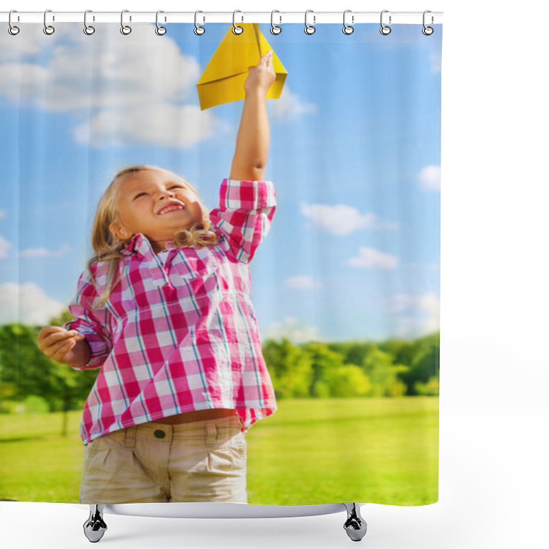 Personality  Child With Paper Plane Shower Curtains