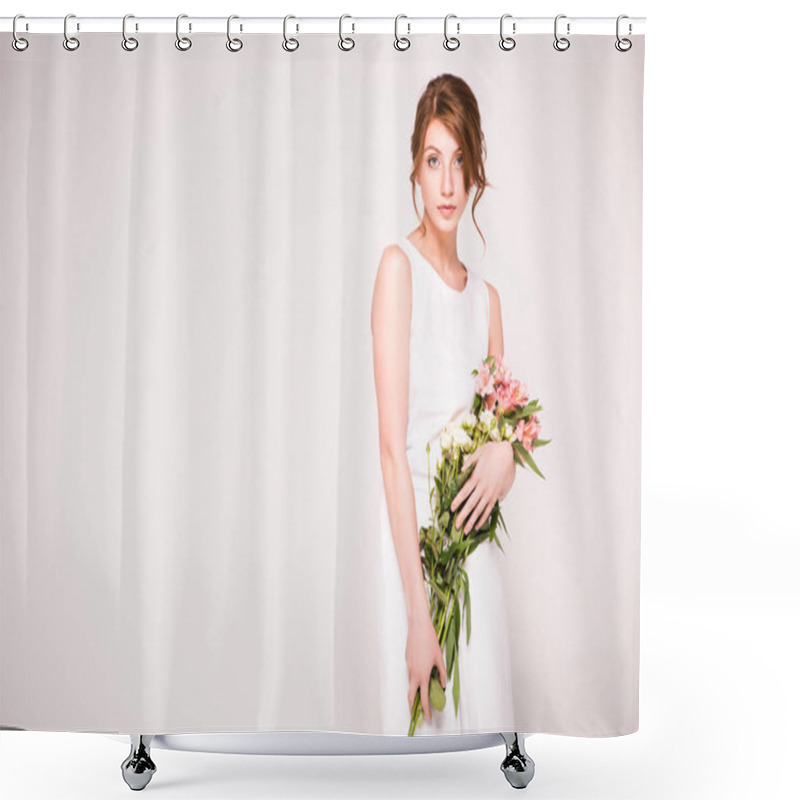 Personality  Girl In White Dress With Flowers Shower Curtains