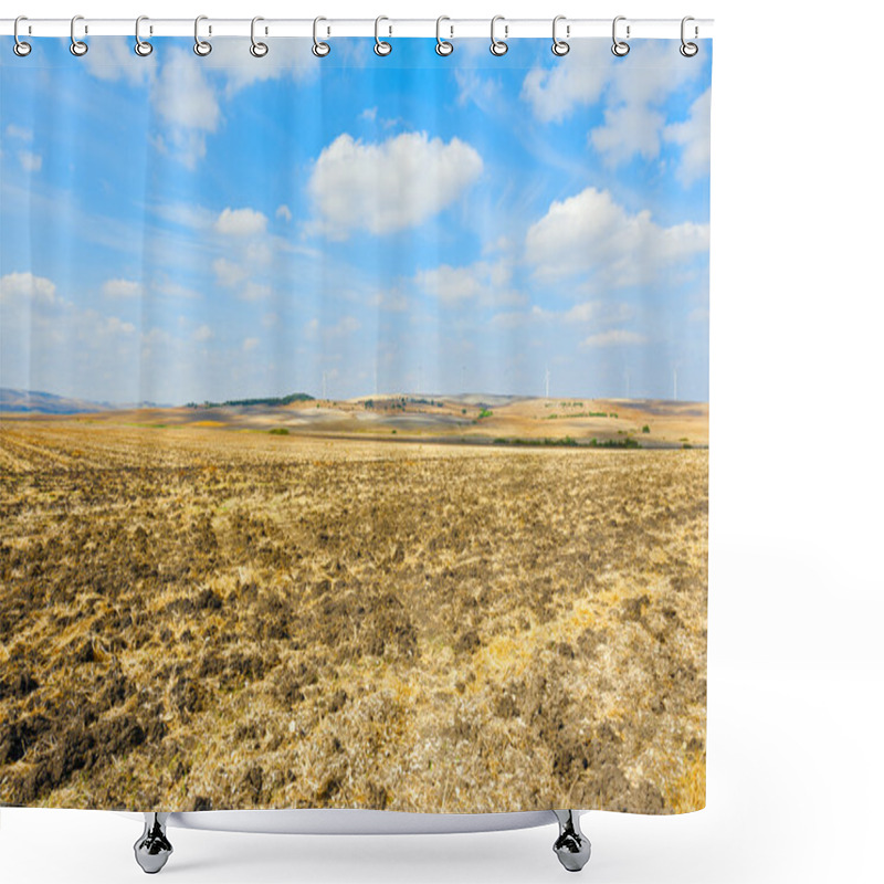 Personality  Fields And Turbines Shower Curtains