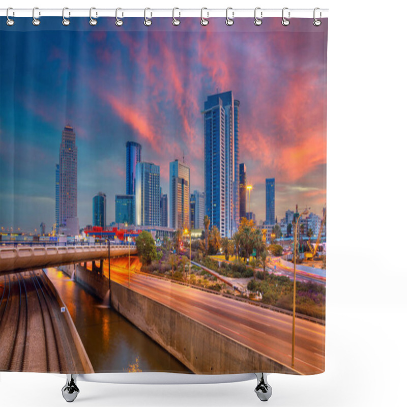 Personality  Tel Aviv. Cityscape Image Of Ramat Gan, Tel Aviv, Israel During Dramatic Sunrise. Shower Curtains