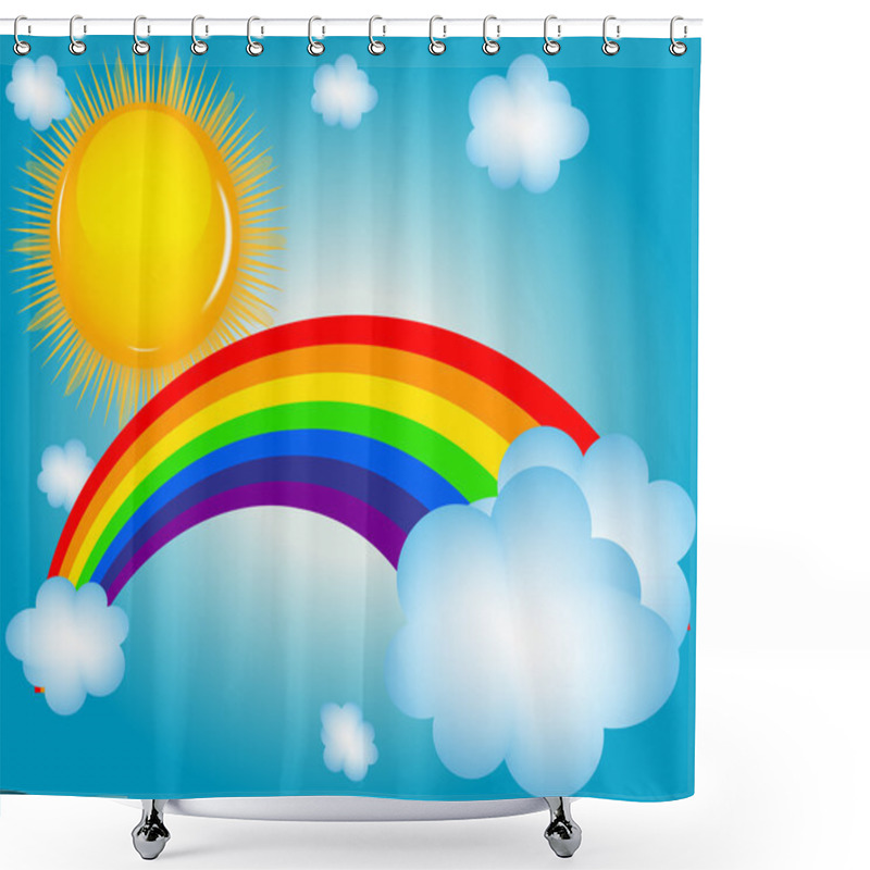 Personality  Cloud, Sun, Rainbow Vector Illustration Background Shower Curtains