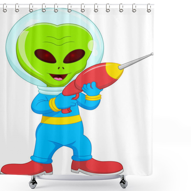 Personality  Cartoon Alien  Holding Gun On White Background Shower Curtains