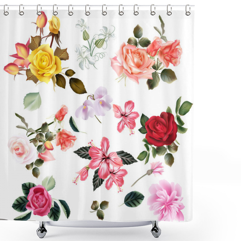 Personality  Beautiful Collection Of Vector Flowers Shower Curtains