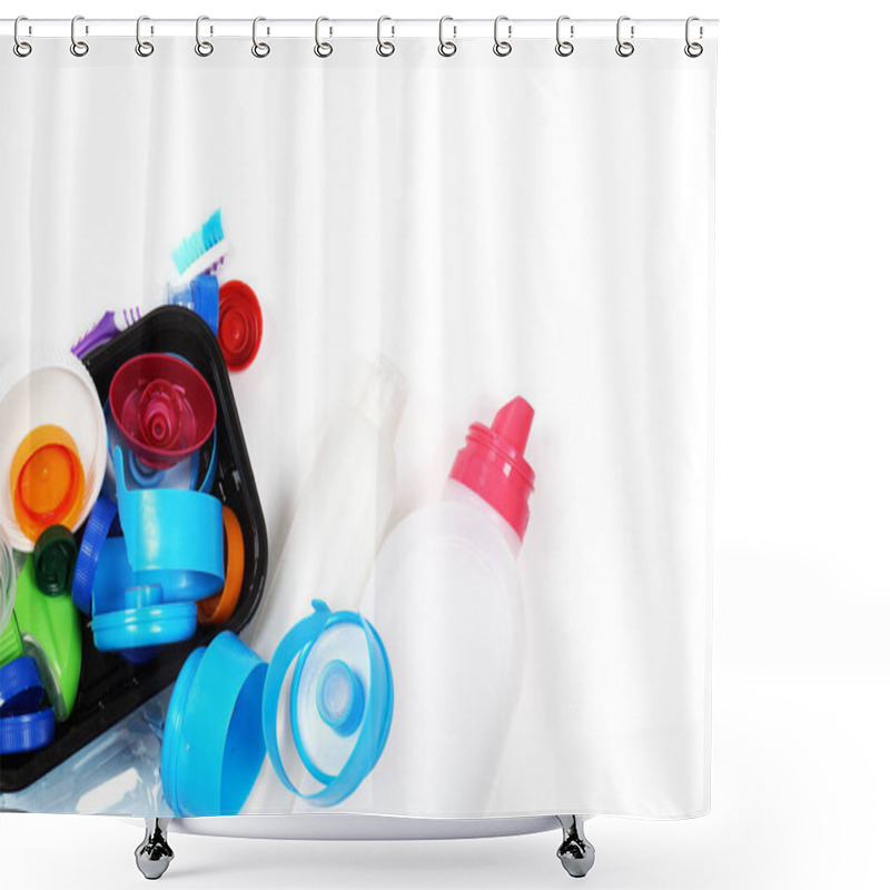 Personality  Plastic Trash.Ecology Concept. Pollution Environment Disaster. Shower Curtains