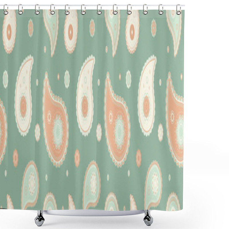 Personality  Elegant Paisley Pattern In Soft Pastel Peach And Mint Green On A Sage Background.  Perfect For Textile Design, Wallpaper, Or Any Project Needing A Sophisticated, Vintage Feel. Shower Curtains