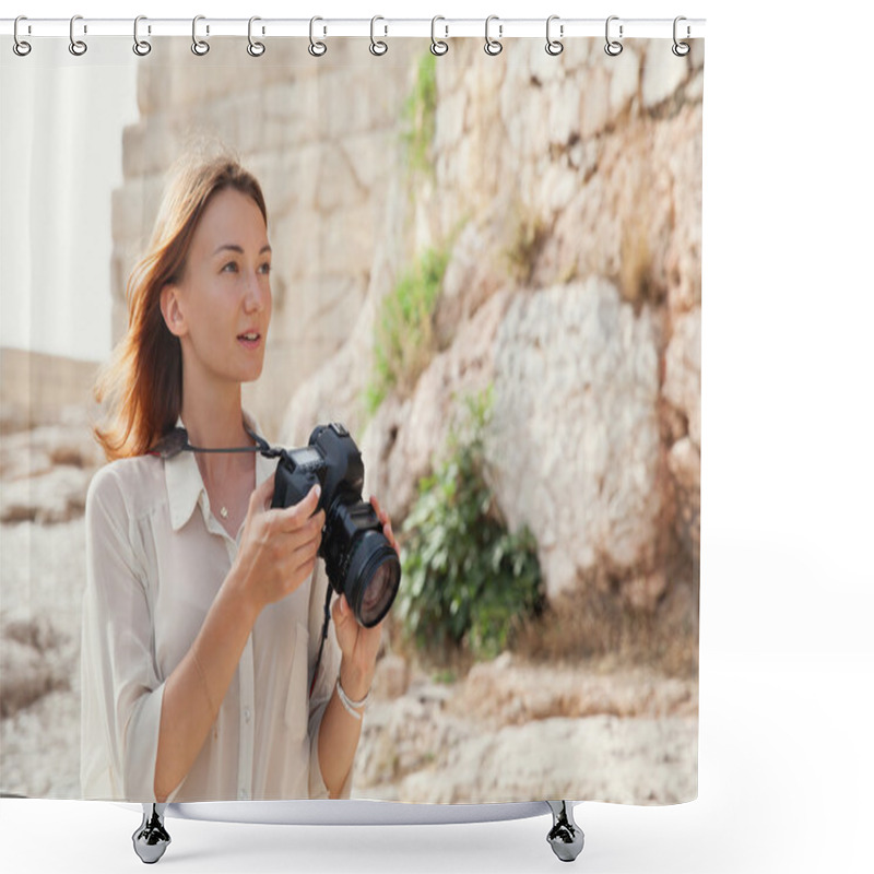 Personality  The Tourist Near The Acropolis Of Athens, Greece Shower Curtains