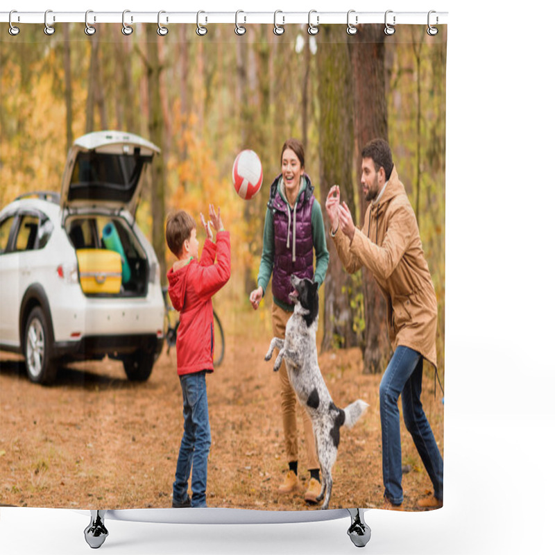 Personality  Happy Family Playing With Ball  Shower Curtains