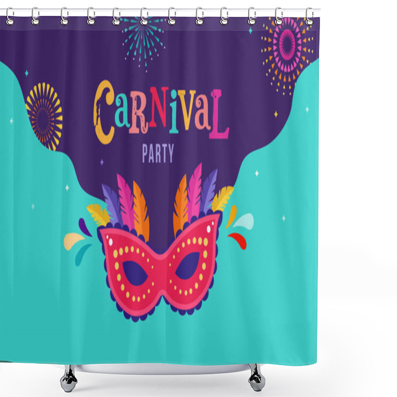 Personality  Carnival, Party, Rio Carnaval, Purim Background With Confetti, Music Instruments, Masks, Clown Hat And Fireworks. Vector Illustration Shower Curtains