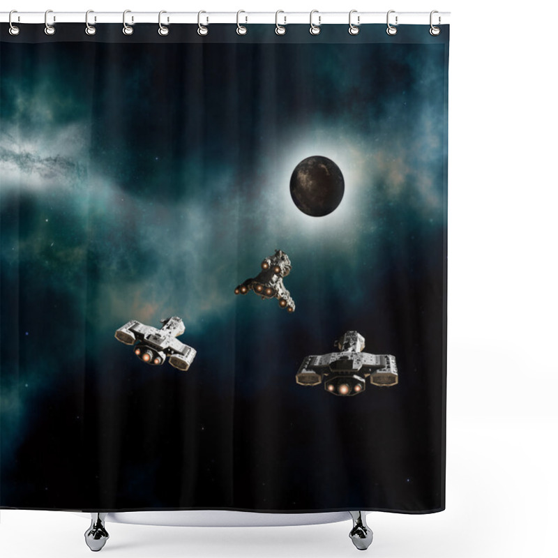 Personality  Spaceships Approaching A Dark Planet Shower Curtains