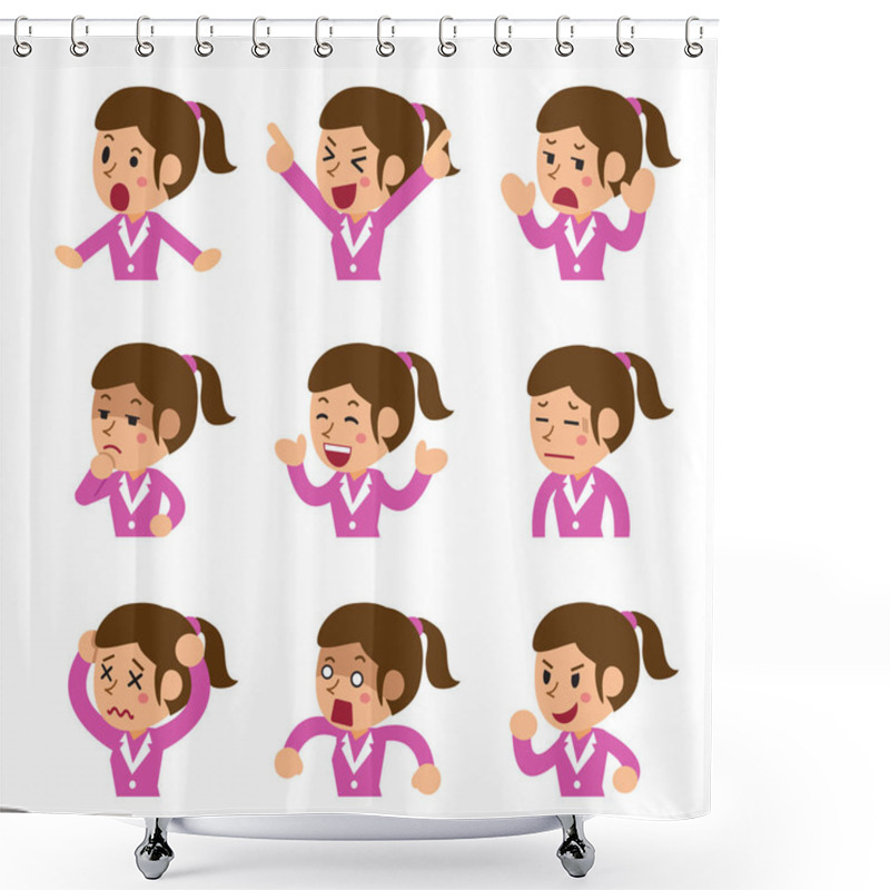 Personality  Cartoon Businesswoman Faces Showing Different Emotions Shower Curtains