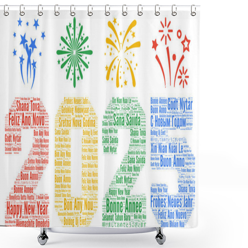 Personality  Happy New Year 2025 Word Cloud In Different Languages Shower Curtains