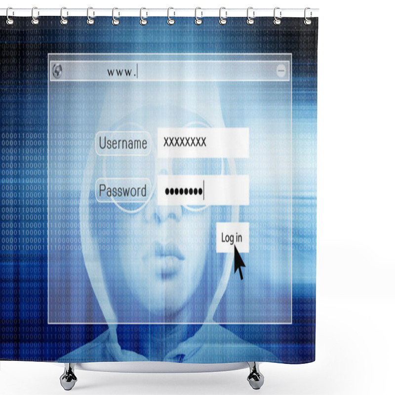 Personality  Hacker With Log On Screen,Computer Fraud Concept Background Shower Curtains