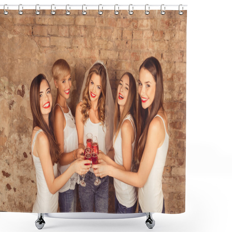 Personality  Pretty Young Women Have Party With Stemware Shower Curtains