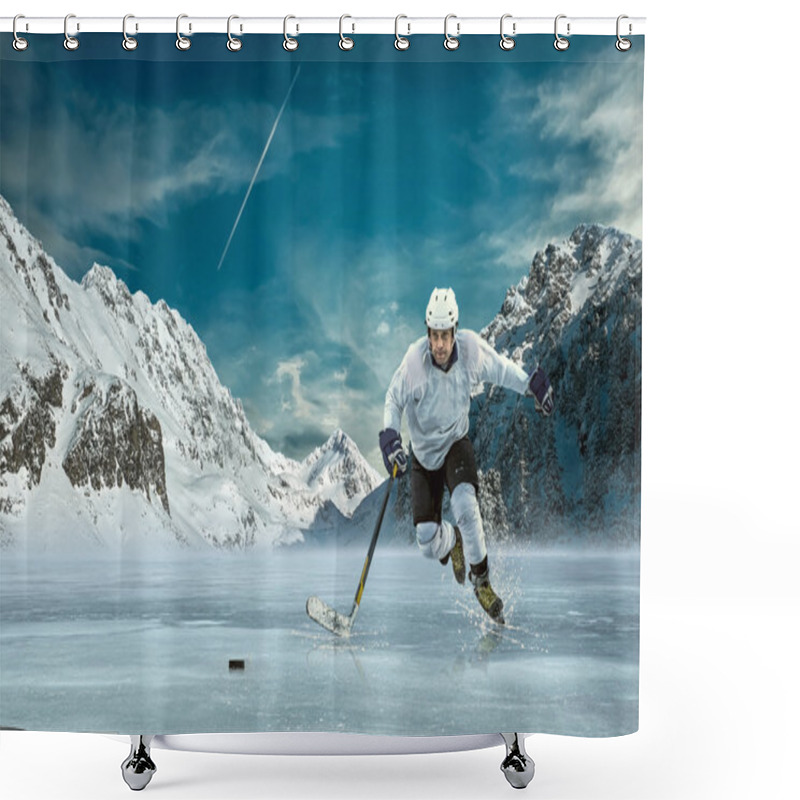 Personality  Ice Hockey Player In Action Outdoor Shower Curtains