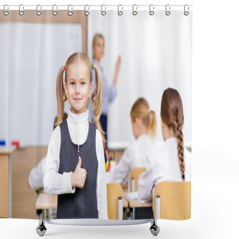 Personality  Little Cute Pupil Is Showing Thumbs Up. Shower Curtains