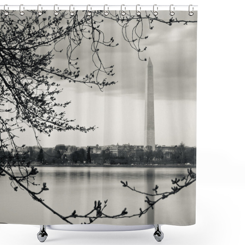 Personality  The Washington Memorial Framed By Cherry Blossom Buds Shower Curtains