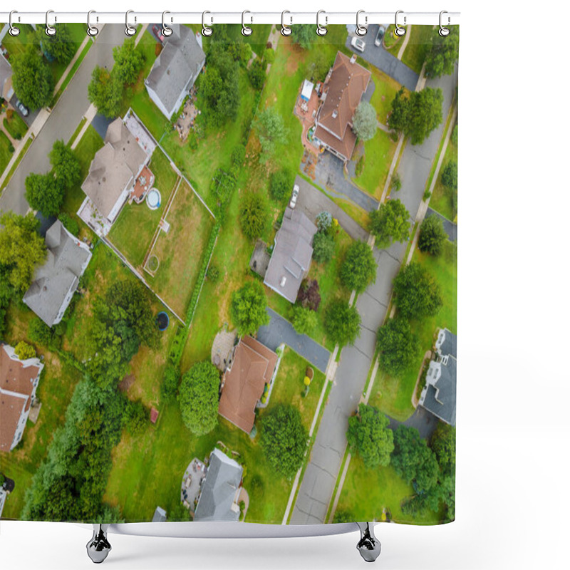 Personality  Aerial View Of Small American Town Residential Houses Roofs Neighborhood In New Jersey USA Shower Curtains