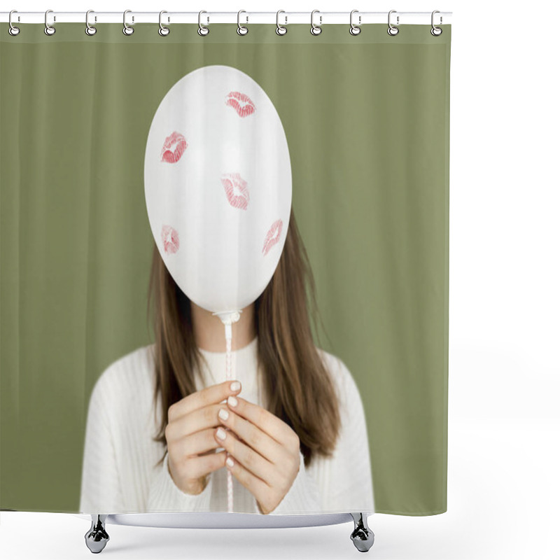 Personality  Woman Covering Face With Balloon Shower Curtains