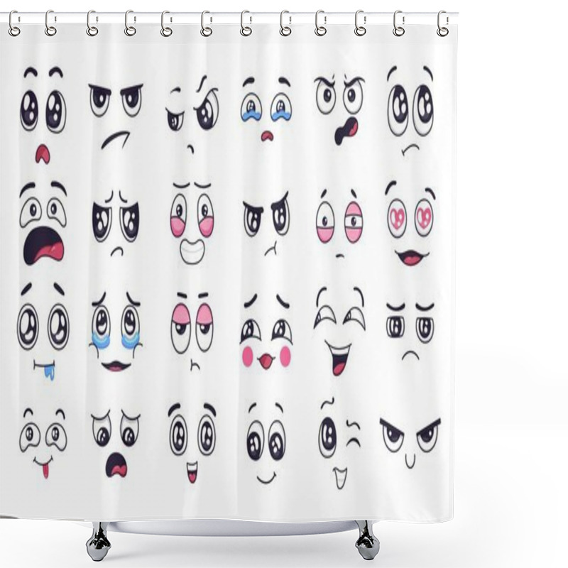 Personality  Funny Cartoon Faces. Face Expressions, Happy And Sad Mood. Laughing To Tears Face, Smiling Mouth And Crying Eyes. Doodle Different Moods Vector Illustration Set. Positive And Negative Emotions Shower Curtains