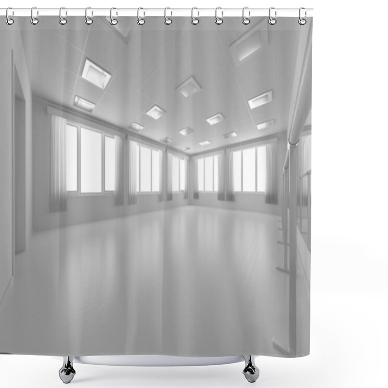 Personality  White Empty Training Dance-hall With Flat Walls, White Floor And Shower Curtains