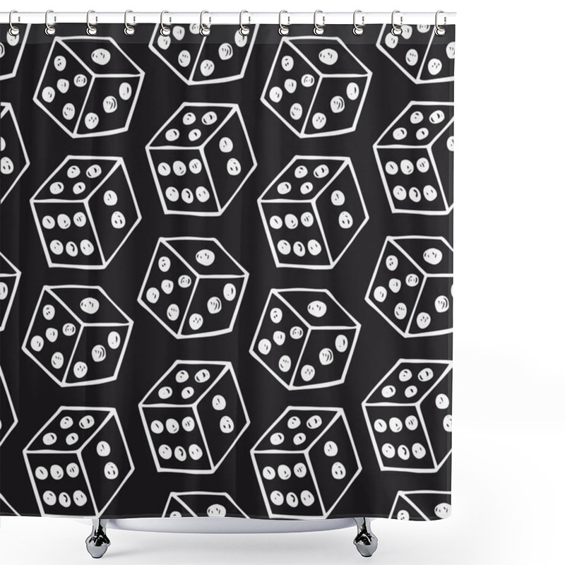 Personality  Image Of Dice Seamless Black Pattern With Drawn Bricks Shower Curtains