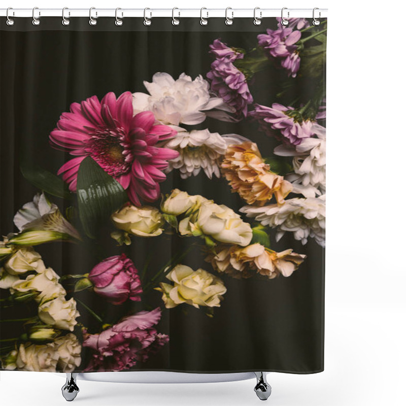 Personality  Close-up View Of Beautiful Tender Various Flowers Isolated On Black Shower Curtains