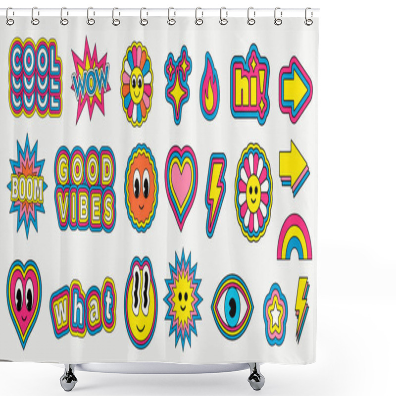 Personality  Cool Trendy Retro Stickers Collection. Set Of Funny Character Emoticons. Pop Art Elements.  Shower Curtains