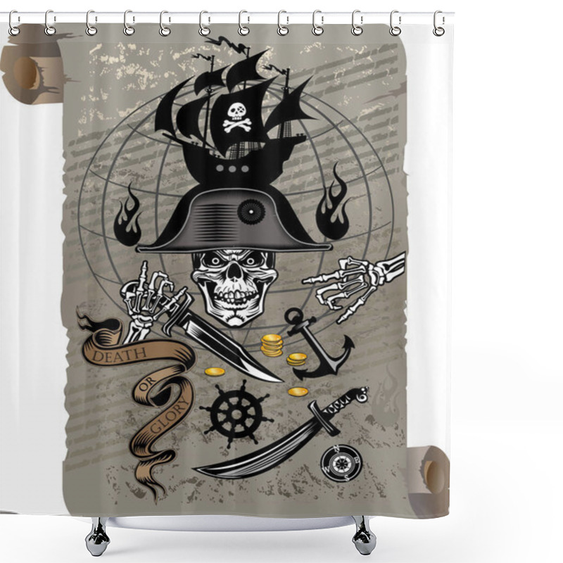 Personality  Pirate Ship And Skull Shower Curtains