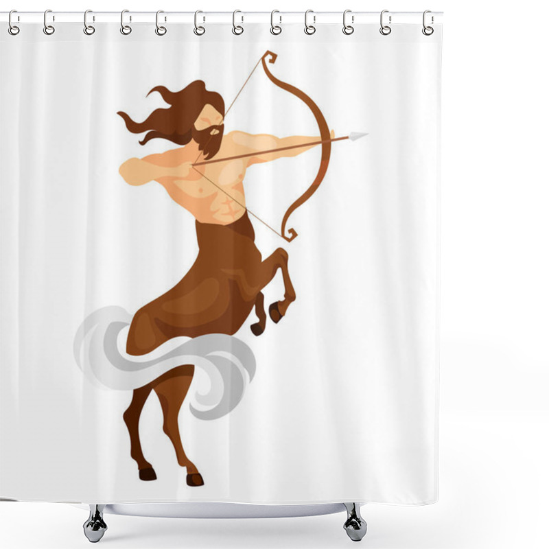 Personality  Centaurus Flat Vector Illustration. Half-man, Half-horse Archer. Greek Mythology. Fantastical Warrior. Mythological Creature Attack. Sagittarius Isolated Cartoon Character On White Background Shower Curtains