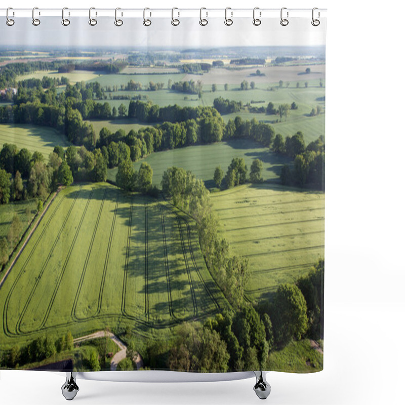 Personality  Cultivated Field From Above. Aerial View Of Meadows And Cultivated Fields. Birds View Shower Curtains