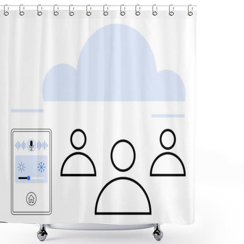 Personality  Cloud With Three Connected Users And A Smart Home Interface Displaying Voice Control, Temperature, And Lighting Settings. Ideal For Teamwork, IoT, Communication, Automation, Networking, Cloud Shower Curtains