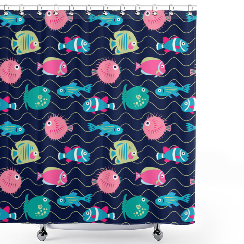 Personality  Seamless Background With A Coral Fishes On A Dark Backgroun Shower Curtains