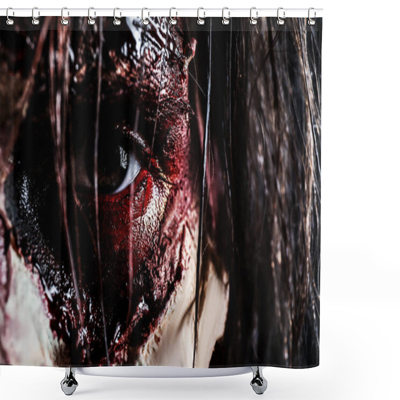 Personality  Closeup View Of Scary Zombie. Halloween Monster Shower Curtains